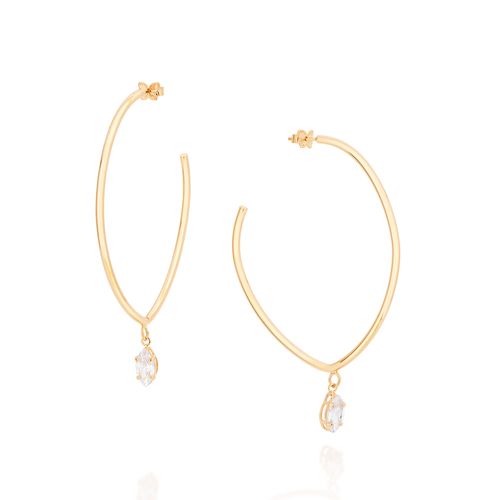 BRINCO BANHADO A OURO 18K MEIA ARGOLA COM ZIRCÔNIAS