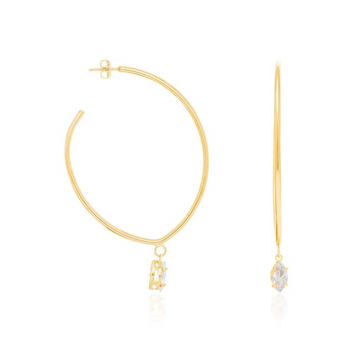 BRINCO BANHADO A OURO 18K MEIA ARGOLA COM ZIRCÔNIAS