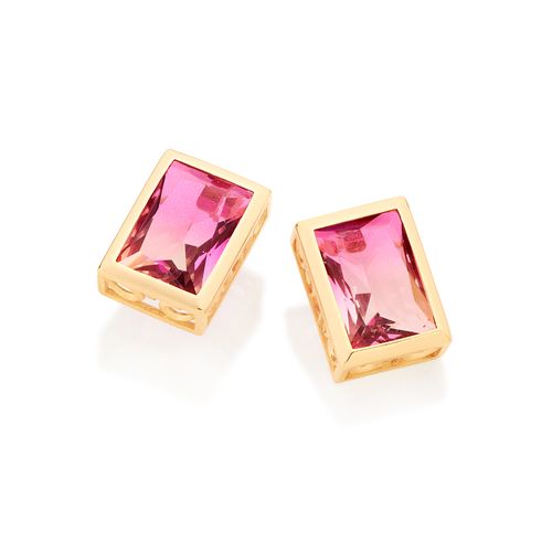 BRINCO SOLITÁRIO BANHADO A OURO 18K CRISTAL BICOLOR