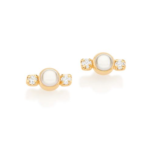BRINCO BANHADO A OURO 18K COM PÉROLAS SINTÉTICAS E ZIRCÔNIAS
