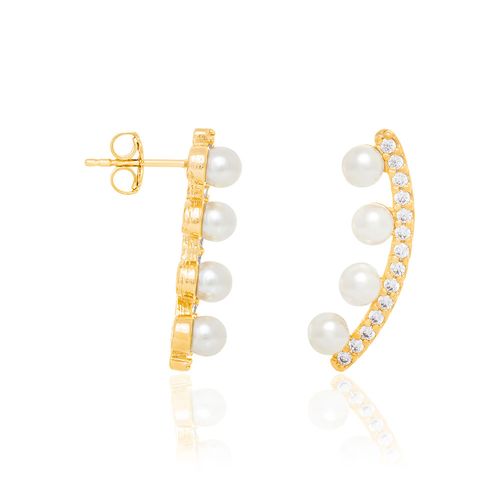 BRINCO BANHADO A OURO 18K COM ZIRCÔNIAS E PÉROLAS SINTÉTICAS
