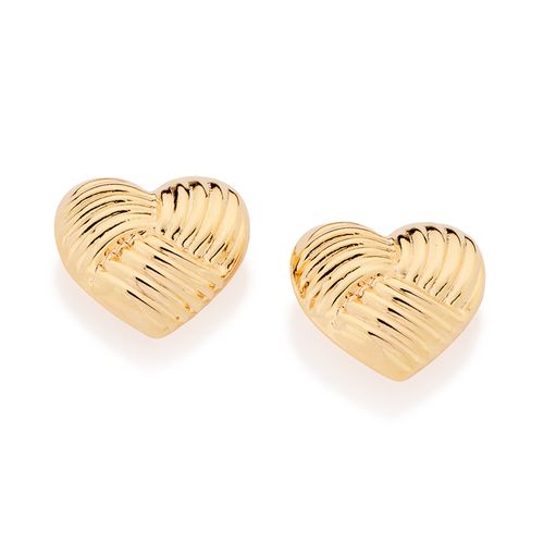 BRINCO CORAÇÃO ABAULADO E TEXTURIZADO BANHADO A OURO 18K