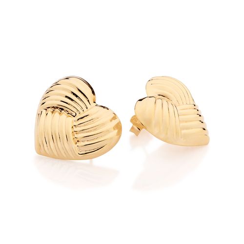 BRINCO CORAÇÃO ABAULADO E TEXTURIZADO BANHADO A OURO 18K