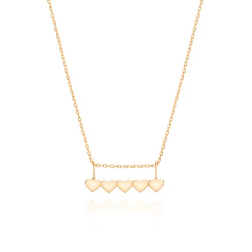 GARGANTILHA BANHADA A OURO 18K COM CORAÇÕES INTERLIGADOS