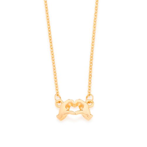 GARGANTILHA BANHADA A OURO 18K COM PINGENTE DE MÃOS FORMANDO UM CORAÇÃO