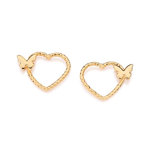 BRINCO CORAÇÃO VAZADO E TORCIDO COM BORBOLETAS BANHADO A OURO 18K