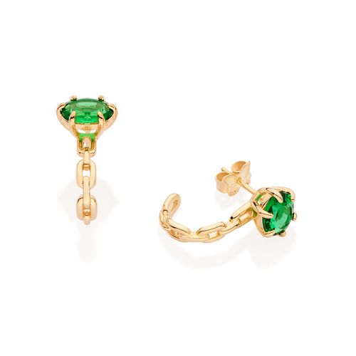 BRINCO MEIA ARGOLA ARO CORRENTE BANHADO A OURO 18K COM CRISTAIS