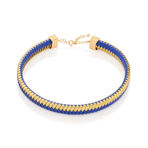 GARGANTILHA CHOKER BANHADA A OURO 18K AZUL E DOURADO