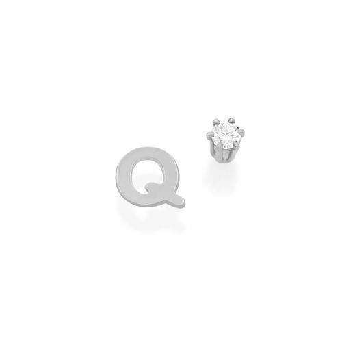 BRINCO BANHADO A RHODIUM NO FORMATO DE LETRAS E ZIRCÔNIA-LETRA Q