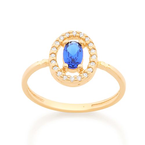 ANEL OVAL BANHADO A OURO 18K COM ZIRCÔNIAS