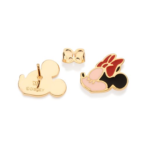 BRINCO MICKEY E MINNIE BANHADO A OURO 18K COM APLICAÇÃO DE RESINA