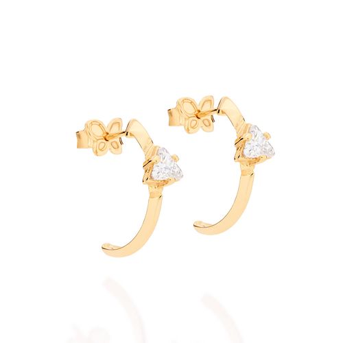 BRINCO BANHADO A OURO 18K MEIA ARGOLA COM ZIRCÔNIAS