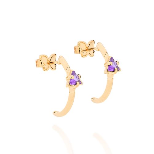 BRINCO BANHADO A OURO 18K MEIA ARGOLA COM ZIRCÔNIAS