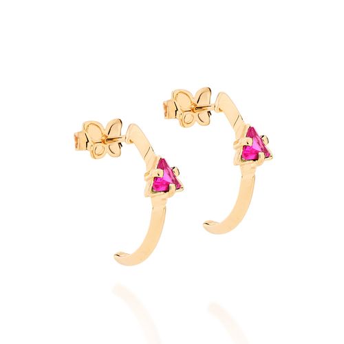 BRINCO BANHADO A OURO 18K MEIA ARGOLA COM ZIRCÔNIAS