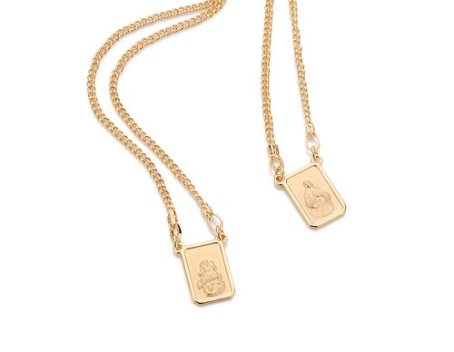 ESCAPULÁRIO BANHADO A OURO 18K CORAÇÃO DE MARIA E SÃO JORGE