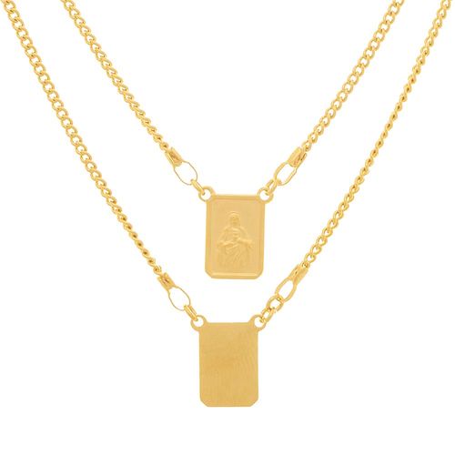 ESCAPULÁRIO BANHADO A OURO 18K CORAÇÃO DE MARIA E SÃO JORGE