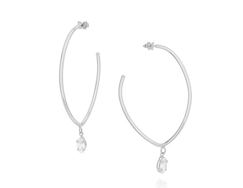 BRINCO MEIA ARGOLA BANHADO A RHODIUM COM ZIRCÔNIAS