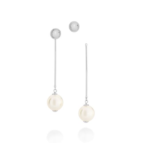 BRINCO EAR JACKET BANHADO A RHODIUM COM PÉROLAS SINTÉTICAS