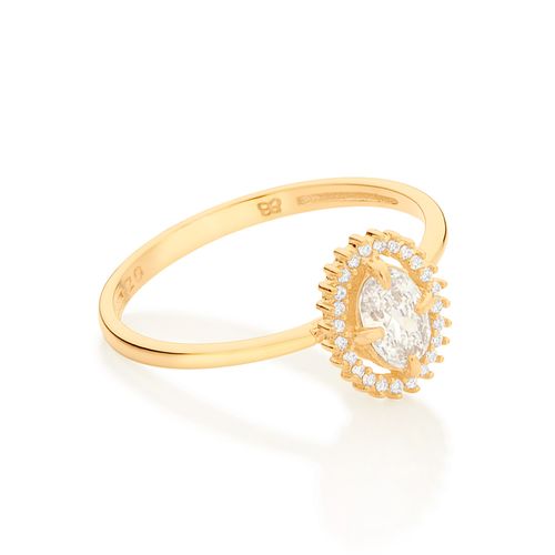 ANEL SOLITÁRIO OVAL BANHADO A OURO 18K