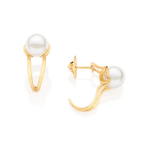 BRINCO MEIA ARGOLA BANHADO A OURO 18K COM PÉROLAS