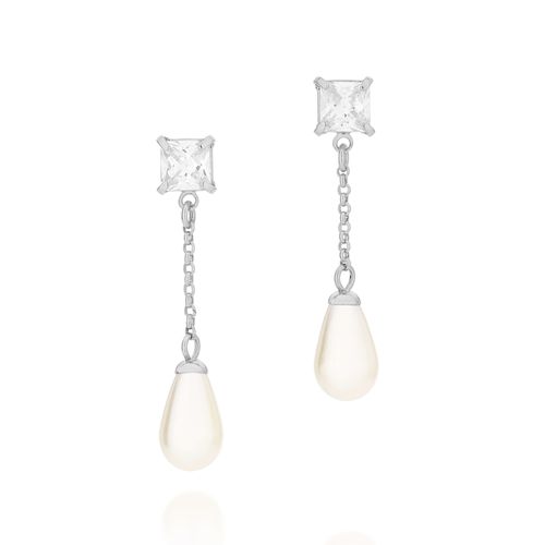 BRINCO BANHADO A RHODIUM COM ZIRCÔNIAS E PÉROLAS