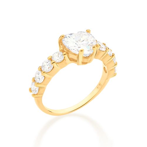 ANEL SOLITÁRIO CORAÇÃO BANHADO A OURO 18K COM ZIRCÔNIAS