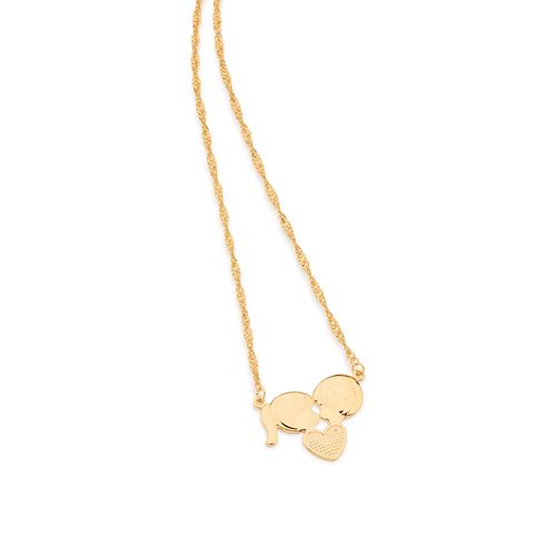 GARGANTILHA BANHADA A OURO 18K COM CORAÇÃO E ROSTO DE CASAL SE BEIJANDO