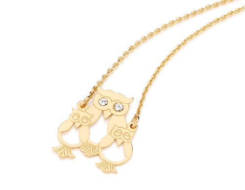 CORDÃO BANHADO A OURO 18K COM FAMÍLIA DE CORUJA