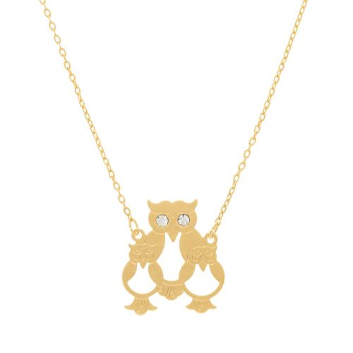CORDÃO BANHADO A OURO 18K COM FAMÍLIA DE CORUJA