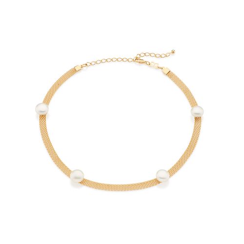 GARGANTILHA CHOKER BANHADA A OURO 18K COM PÉROLAS
