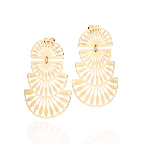 BRINCO PÊNDULO FLOR DE MANDACARU BANHADO A OURO 18K