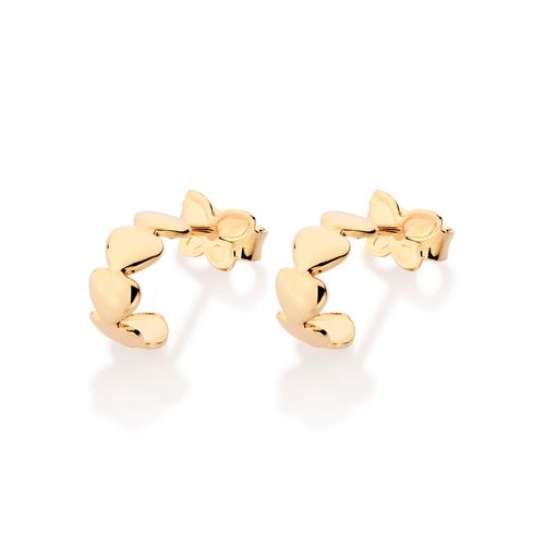 BRINCO MEIA ARGOLA CORAÇÕES BANHADO A OURO 18K