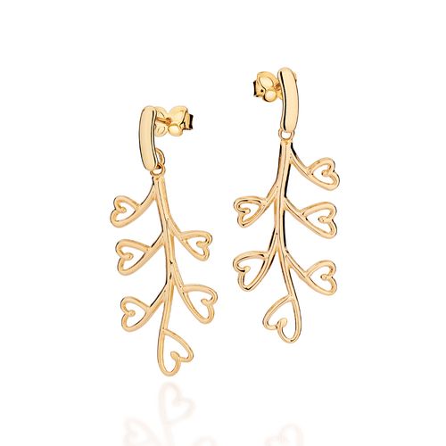 BRINCO PÊNDULO COM CORAÇÕES VAZADOS BANHADO A OURO 18K