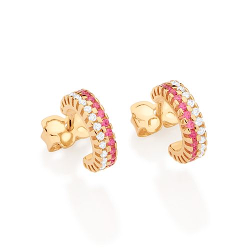 BRINCO MEIA ARGOLA BANHADO A OURO 18K COM ZIRCÔNIAS