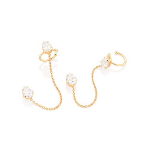 BRINCO EAR CUFF COM PIERCING DE PRESSÃO BANHADO A OURO 18K COM ZIRCÔNIAS