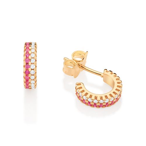 BRINCO MEIA ARGOLA BANHADO A OURO 18K COM ZIRCÔNIAS