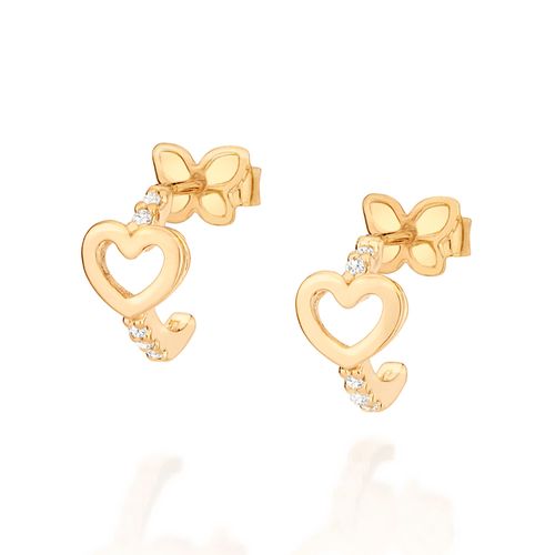 BRINCO MEIA ARGOLA COM CORAÇÃO BANHADO A OURO 18K