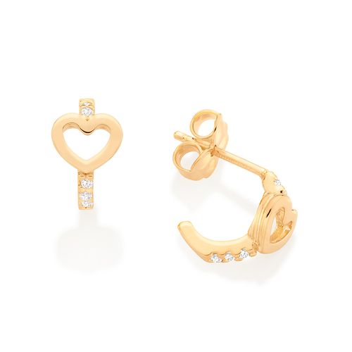 BRINCO MEIA ARGOLA COM CORAÇÃO BANHADO A OURO 18K