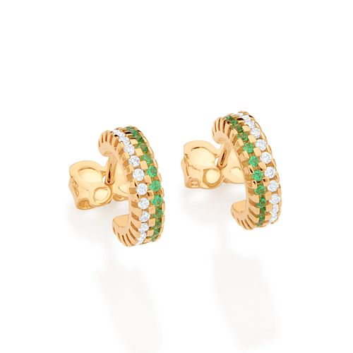 BRINCO MEIA ARGOLA BANHADO A OURO 18K COM ZIRCÔNIAS