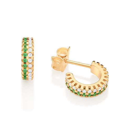 BRINCO MEIA ARGOLA BANHADO A OURO 18K COM ZIRCÔNIAS
