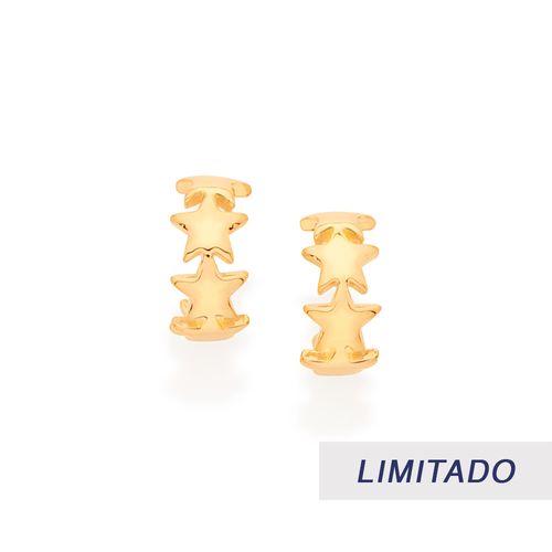 BRINCO MEIA ARGOLA ESTRELAS BANHADO A OURO 18K