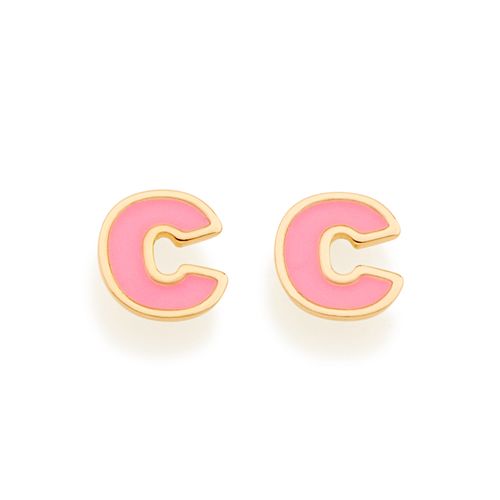 BRINCO LETRA BANHADO A OURO 18K COM APLICAÇÃO DE RESINA-LETRA C