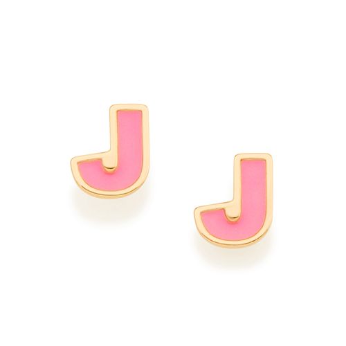 BRINCO LETRA BANHADO A OURO 18K COM APLICAÇÃO DE RESINA-LETRA J