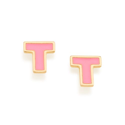 BRINCO LETRA BANHADO A OURO 18K COM APLICAÇÃO DE RESINA-LETRA T