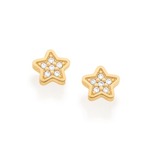 BRINCO ESTRELA BANHADO A OURO 18K COM ZIRCÔNIAS