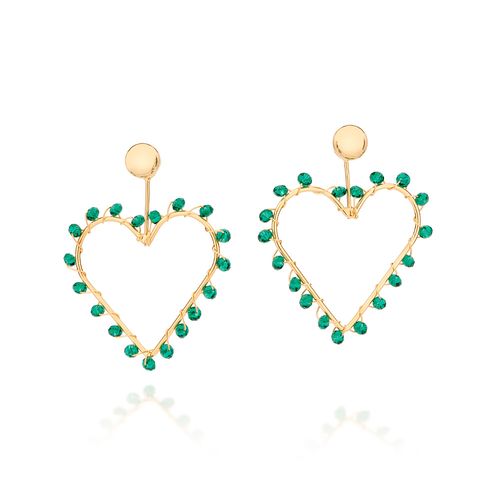 BRINCO CORAÇÃO BANHADO A OURO 18K COM CRISTAIS