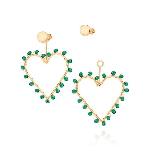 BRINCO CORAÇÃO BANHADO A OURO 18K COM CRISTAIS