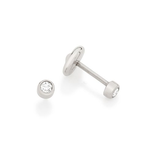 BRINCO SOLITÁRIO INFANTIL BANHADO A RHODIUM COM CRISTAIS