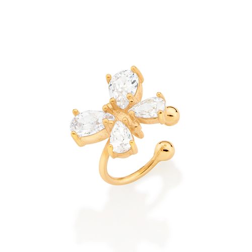 BRINCO PIERCING DE PRESSÃO BORBOLETA BANHADO A OURO 18K COM ZIRCÔNIAS