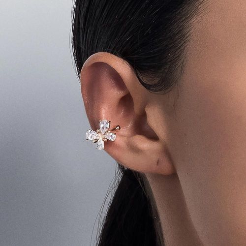 BRINCO PIERCING DE PRESSÃO BORBOLETA BANHADO A OURO 18K COM ZIRCÔNIAS